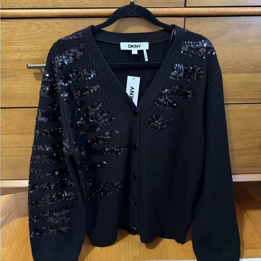 DKNY Black Sequin Cardigan